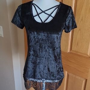 Maurices XS Crushed Velvet Tee With Lace Bottom
